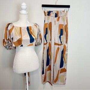 NEW DIARRABLU Zany Off the Shoulder Top & Leer Palazzo Pants Tilo Abstract XS